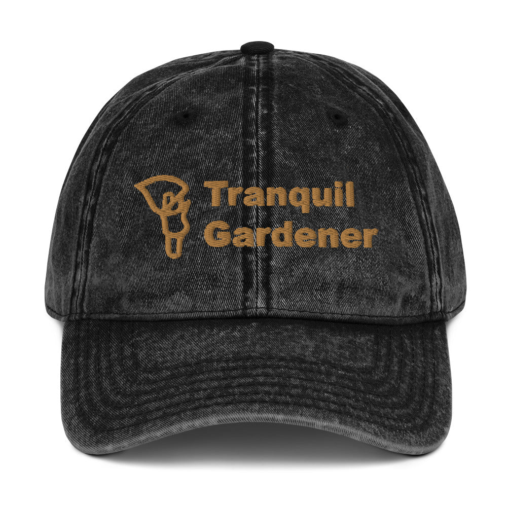 Vintage Cotton Twill Cap - Tranquil Gardener - Yellow Lettering